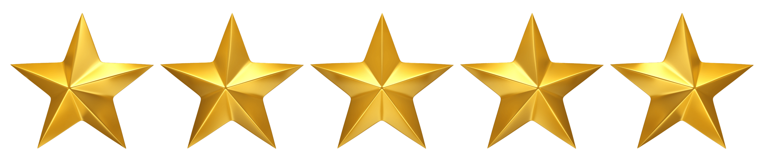 Five golden stars in a row, symbolizing a perfect rating or review, often used to denote high quality or satisfaction in services or products.